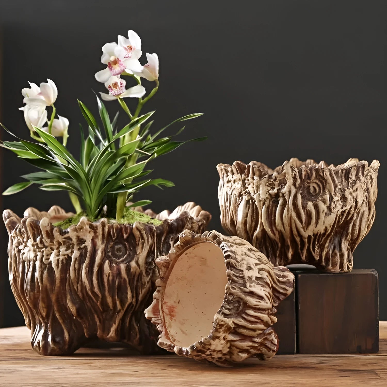 Ceramic flower pot wood shaped tree root design extra large size for succulent plants home gardening