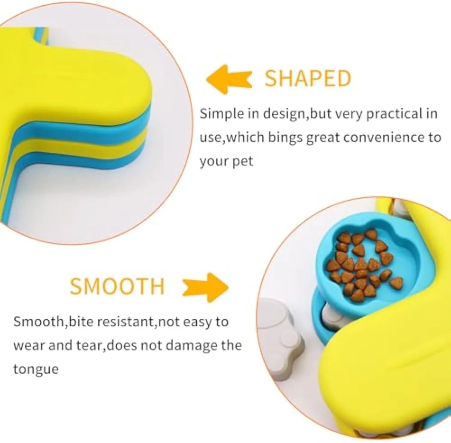 Yellow interactive dog puzzle feeder toy with rotating lids on a non-slip base