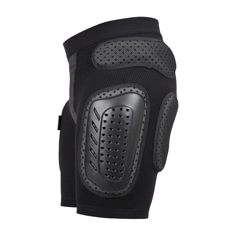 Black cycling hip pad protection pants showing padded hip area for impact absorption
