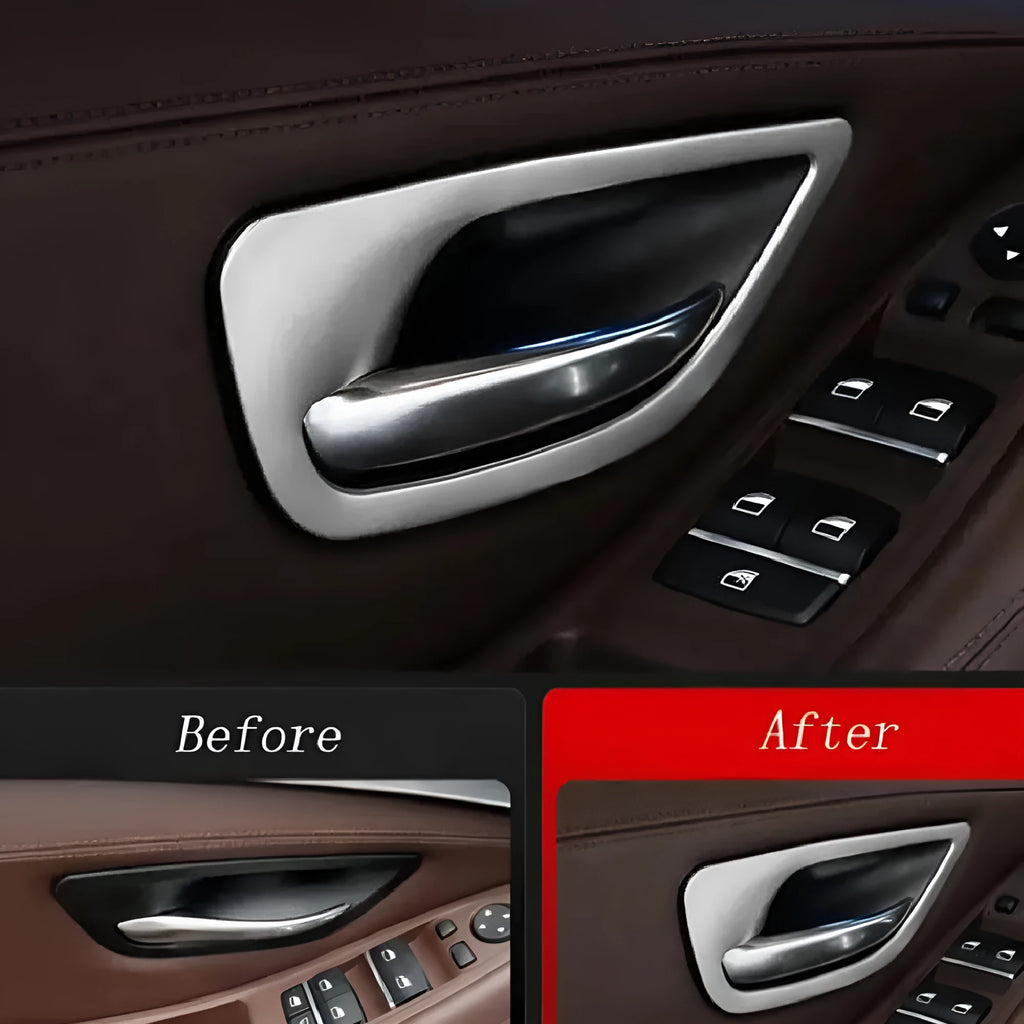 Set of four chrome-finish interior door handle trim pieces for BMW 5 Series