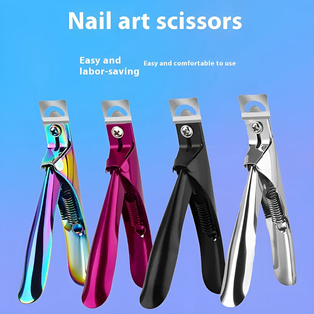 Titanium French nail scissors with U-shaped cutting edges in stainless steel construction