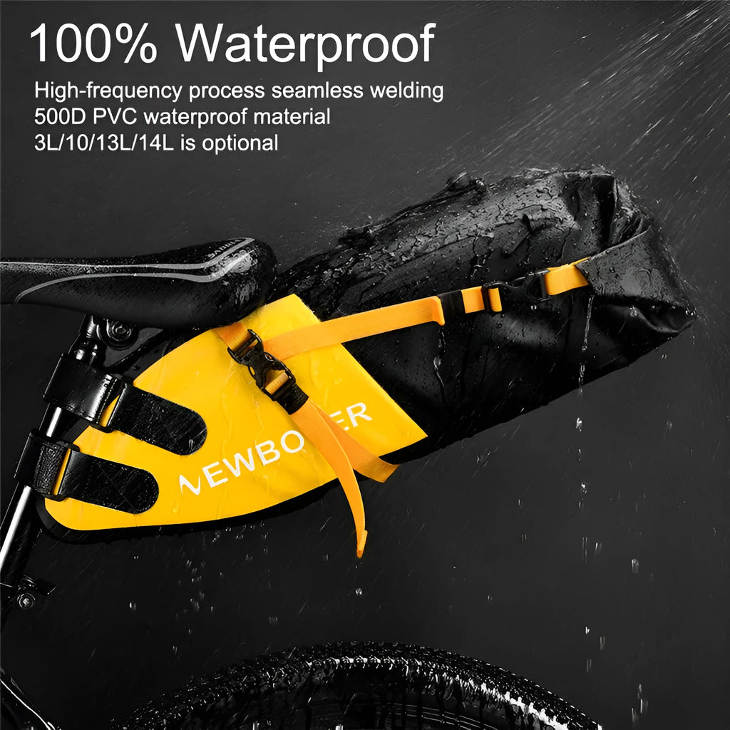 Waterproof PVC bicycle tail bag with 13 litre capacity for outdoor cycling tools