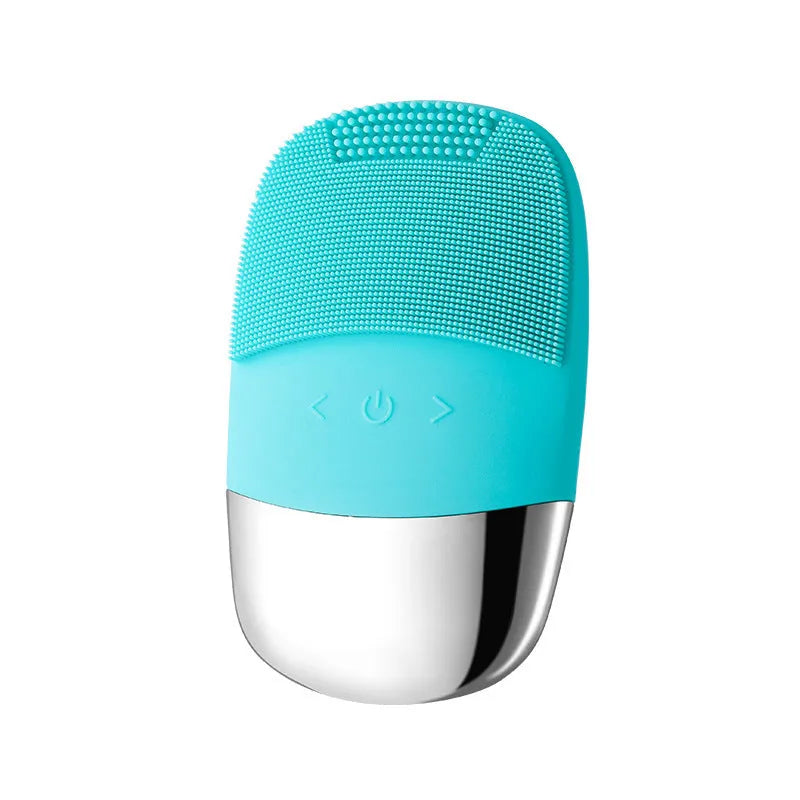 Silicone electric facial cleansing brush with three gear settings in Lake Blue colour variant
