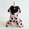 Pet clothing with lapel shoulder strap in casual cloth material showing four-legged and skirt style options