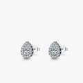 Women's silver water drop ear studs with diamond-cut surface on 925 sterling silver