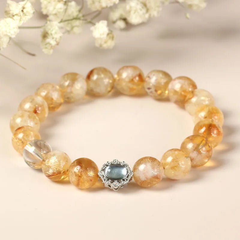 Geometric citrine crystal bracelet with 10mm beads and jewellery box