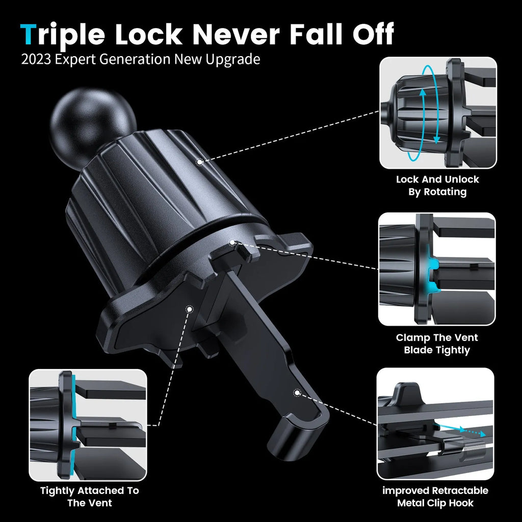 Black snap-on car air outlet phone holder M06-AV6S for universal vehicles with rechargeable battery