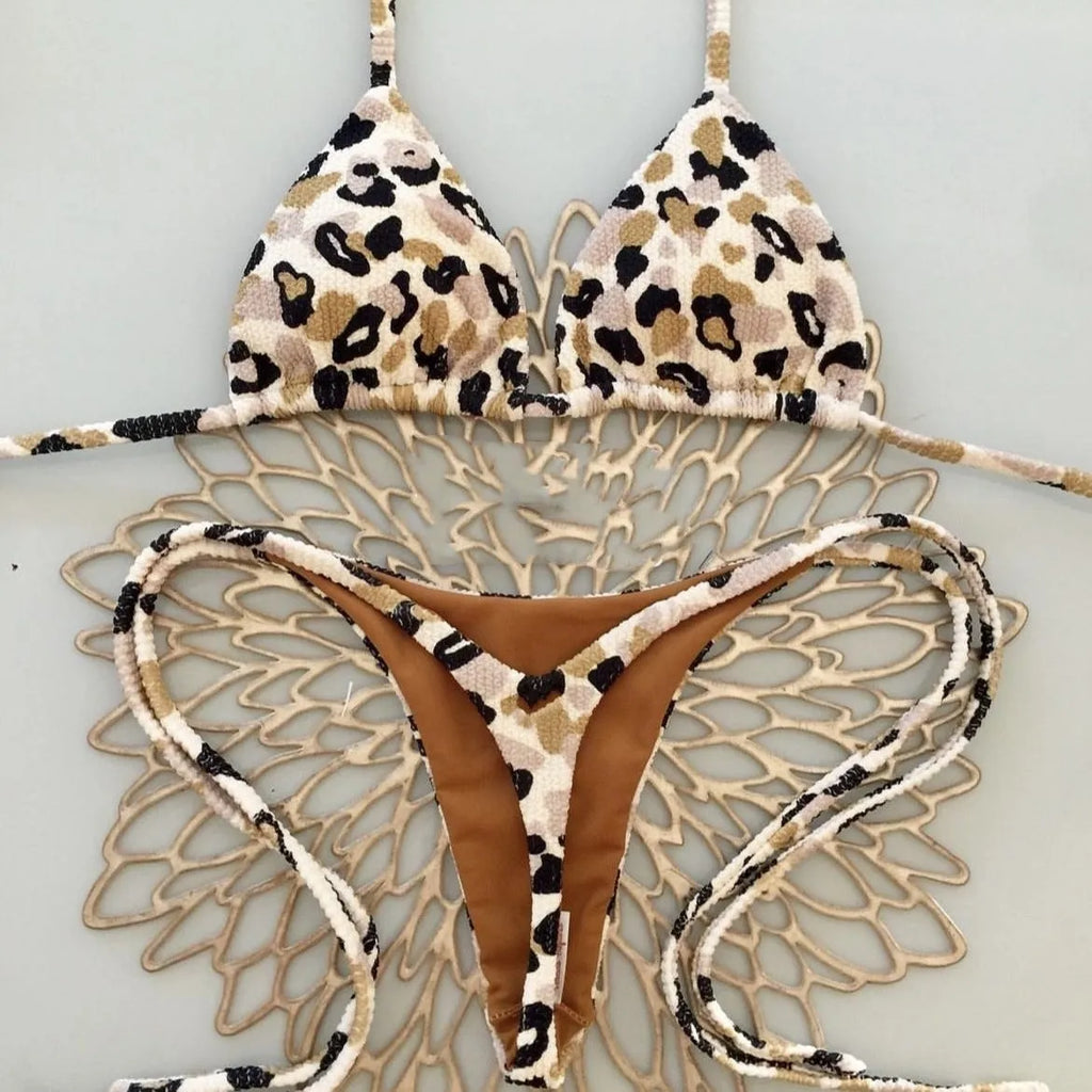 Women's printed bikini swimsuit with cotton lining in briefs style available in three colours