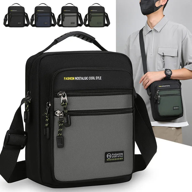 Men's waterproof nylon crossbody bag in green colour with adjustable shoulder strap