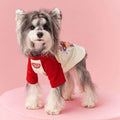 Red cotton summer dog outfit with contrast embroidery for male dogs in size L