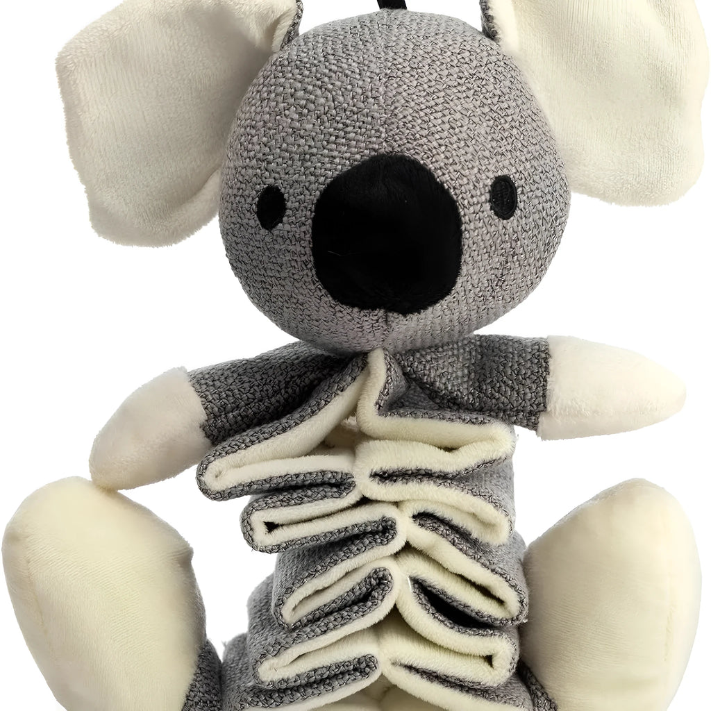 Grey koala dog toy with squeaker measuring 30cm from head to foot