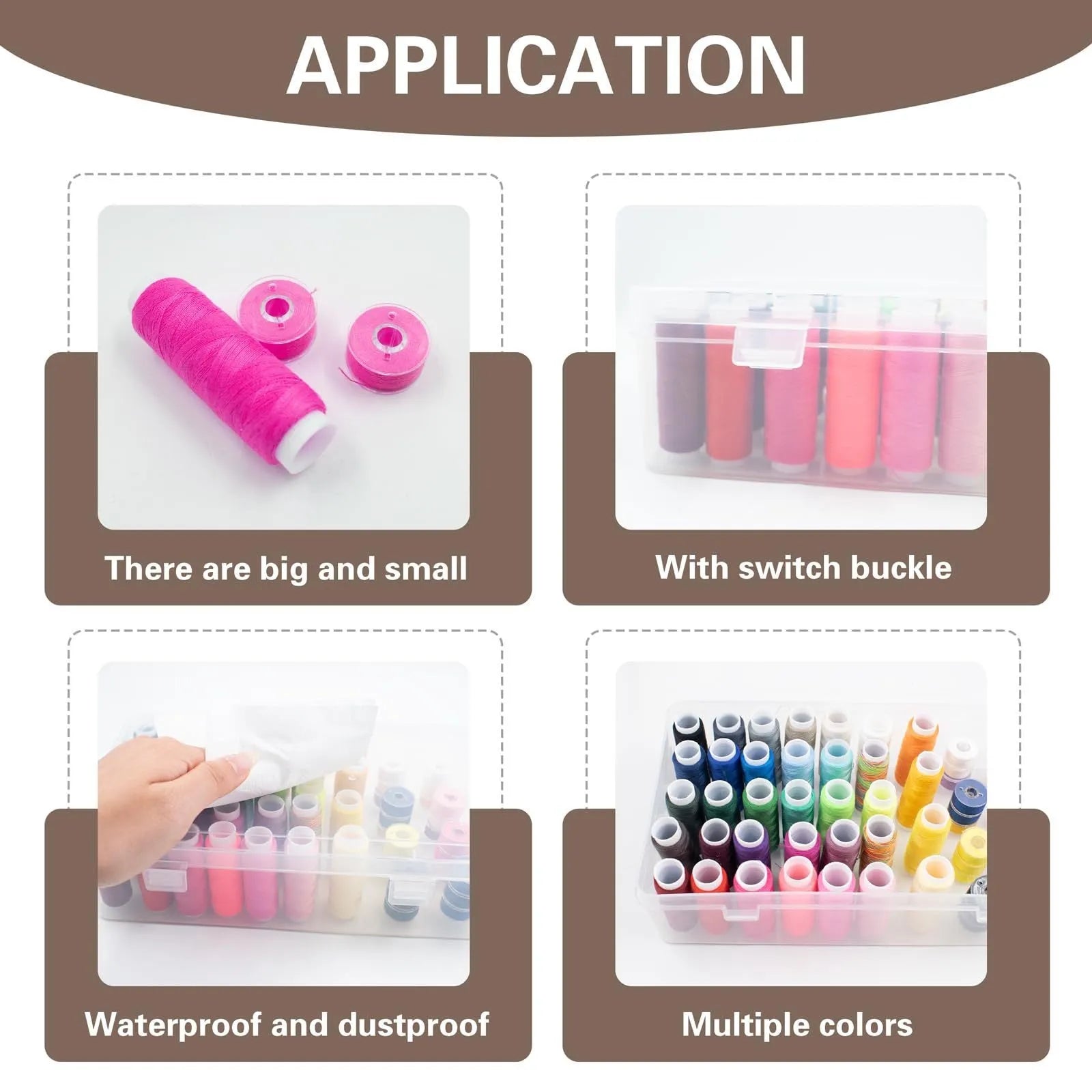 Transparent plastic sewing storage box with 42 compartments for embroidery thread and needle organisation