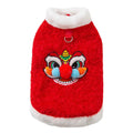Red cotton-padded 3D lion dance pet vest with faux fur trim for small dogs and cats, featuring embellished eyes and pom-poms.
