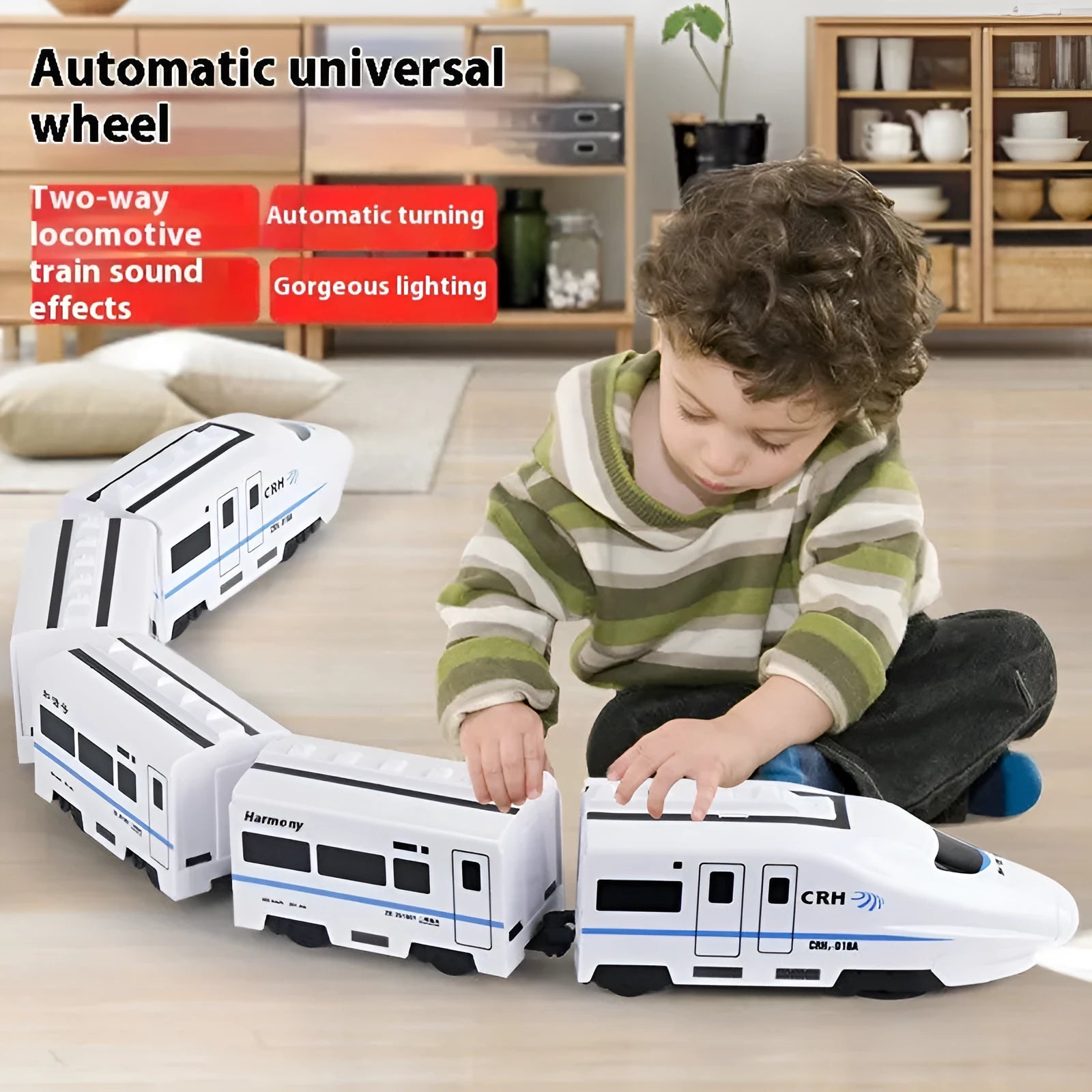 Children's electric high-speed train imitation car model with lighting and sound effects on floor