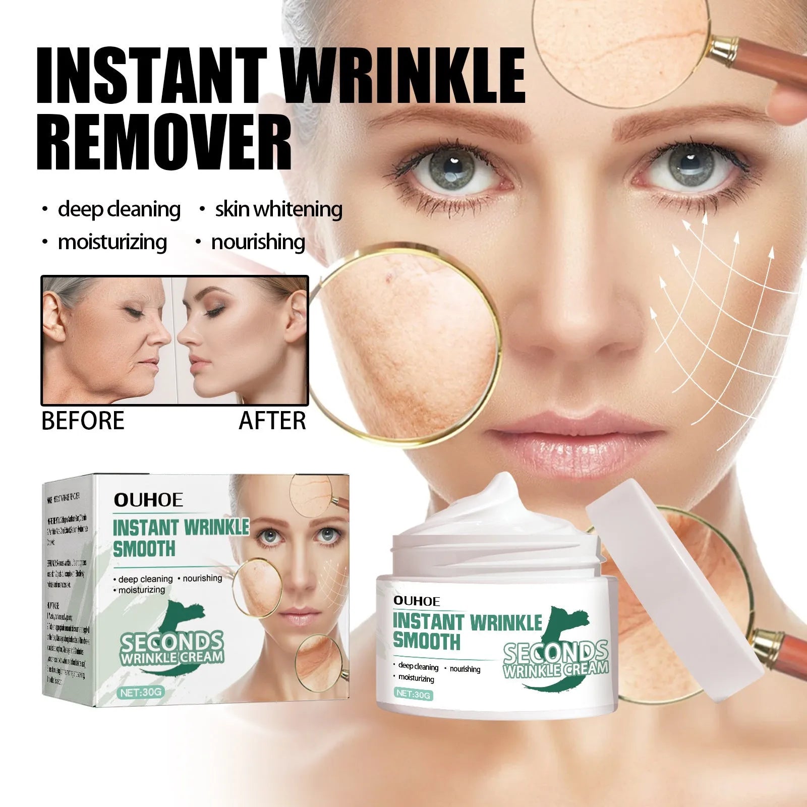 30g anti-aging anti-wrinkle face cream jar for daily facial hydration and wrinkle reduction