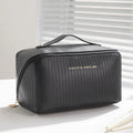 Vertical pattern cubic makeup bag in soft PU leather with 22.5cm by 12.5cm dimensions