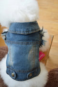 Denim dog vest with retro scratch pattern in blue wash for small to medium breeds