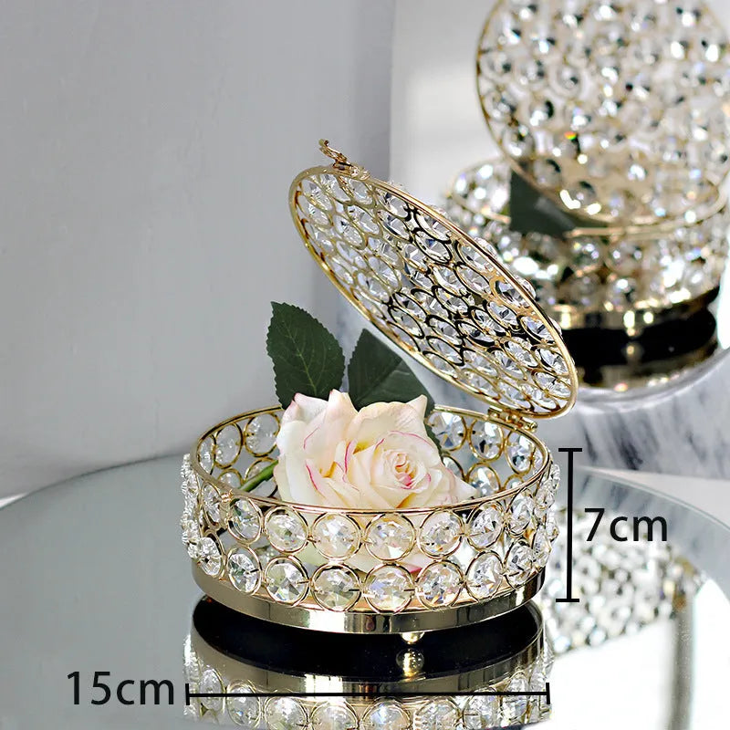 European style iron jewellery box with crystal glass lid in French gold colour