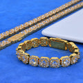 Hip hop zircon rock candy necklace gold finish on copper chain with 12mm width