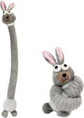Brown, grey, and yellow plush dog toys with a foldable design and crinkle sound features.