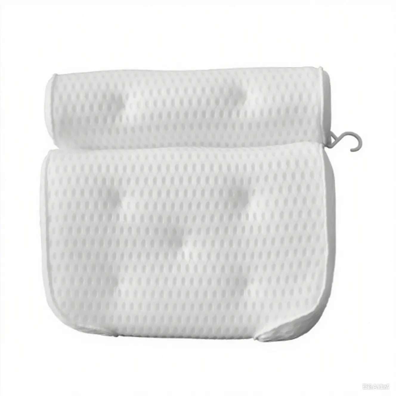 White bathtub pillow with 4D mesh fabric and multiple suction cups on a tub.
