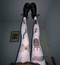 White printed sheer pantyhose for women, thin lightweight free-size legwear