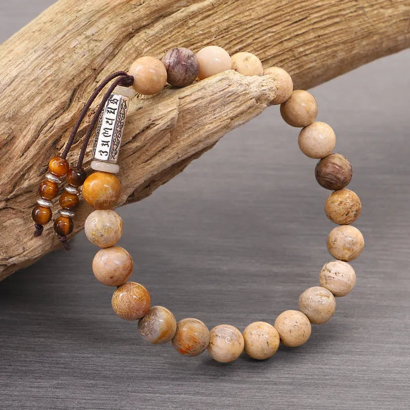 Wood colour stone handmade bead bracelet with European American retro simple style
