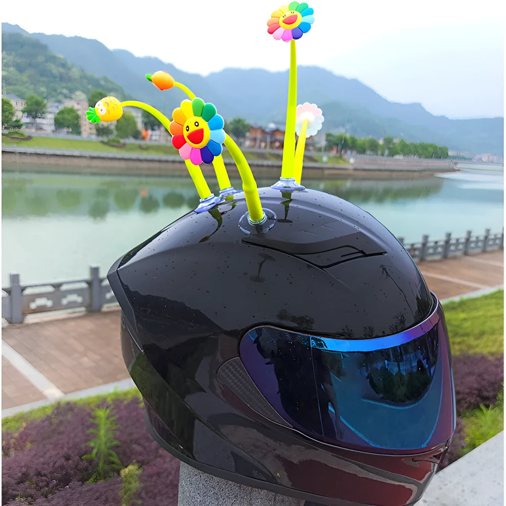 Yellow silicone sunflower helmet decoration with suction cup for motorcycle and bicycle customisation