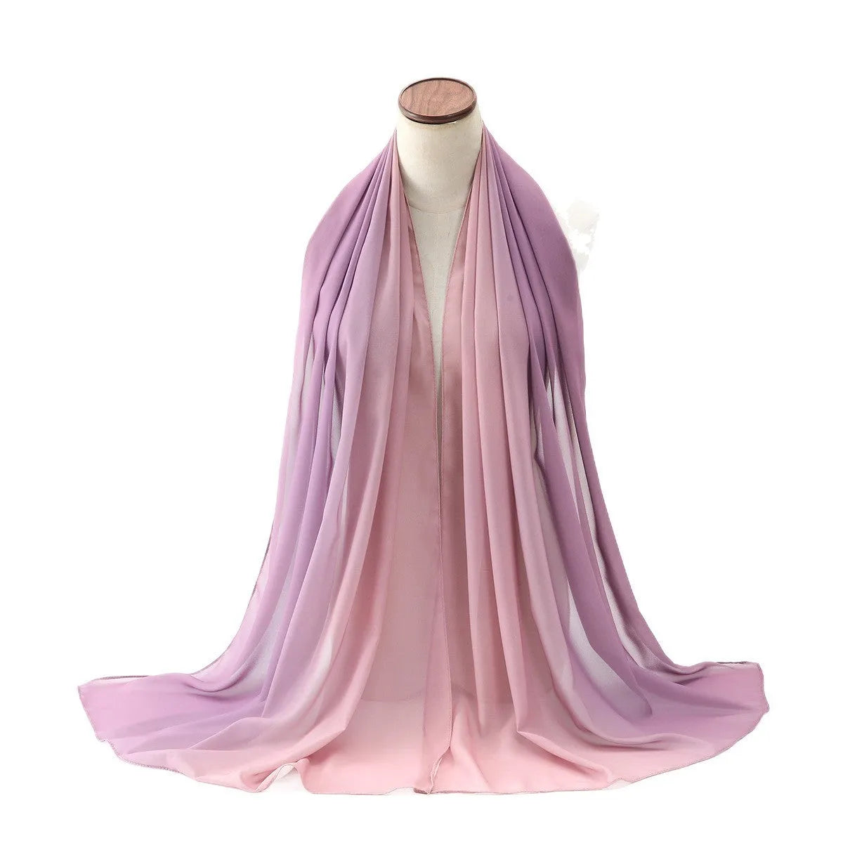 Long floral print chiffon scarf for women draped to show 175cm length and lightweight fabric