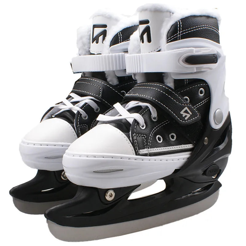 Men and women unisex simple warm ice skates with cold-proof leather upper in black colour