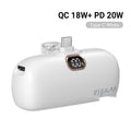 Pocket portable capsule power bank 5000mAh PD18W with LCD display, white, cylindrical alloy shell, built-in Type-C interface