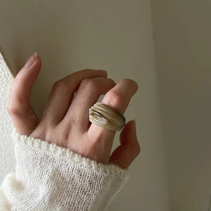 Irregular geometric wide resin ring in Maillard Brown colour, Chinese retro style.