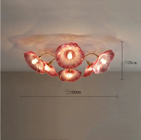 Creative artificial flower ceiling lamp with LED lighting in modern home setting