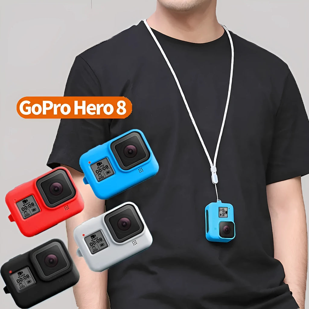 GoPro Hero8 Black silicone protective sleeve with anti-lost carrying strap in blue colour option
