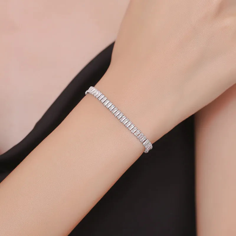 Rectangular brass women's bracelet with full diamond zircon inlay in champagne gold colour