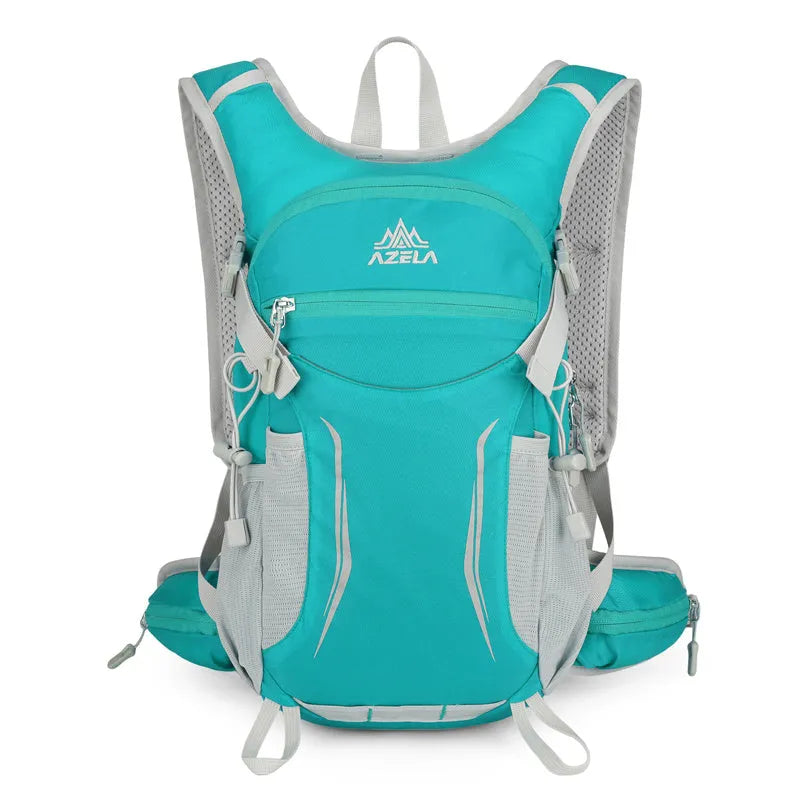 AZELA lightweight hydration backpack in breathable mesh with multiple compartments for trail running and hiking