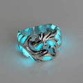 Adjustable Chinese style ring with luminous dragon pattern in antique silver blue and green electroplated metal