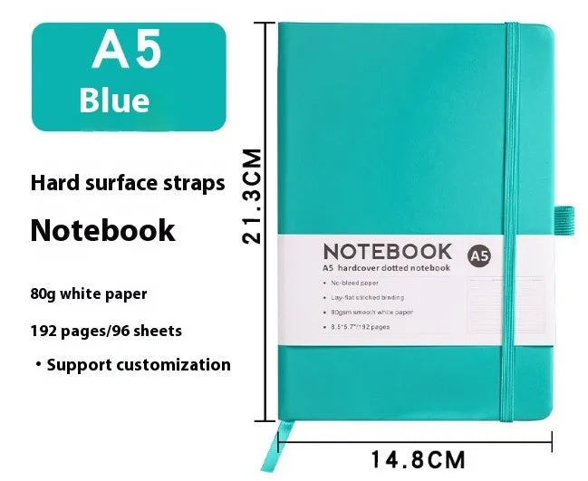 A5 PU leather strap notebook with horizontal lines available in marble and skin-feeling colours like black, blue, and gold