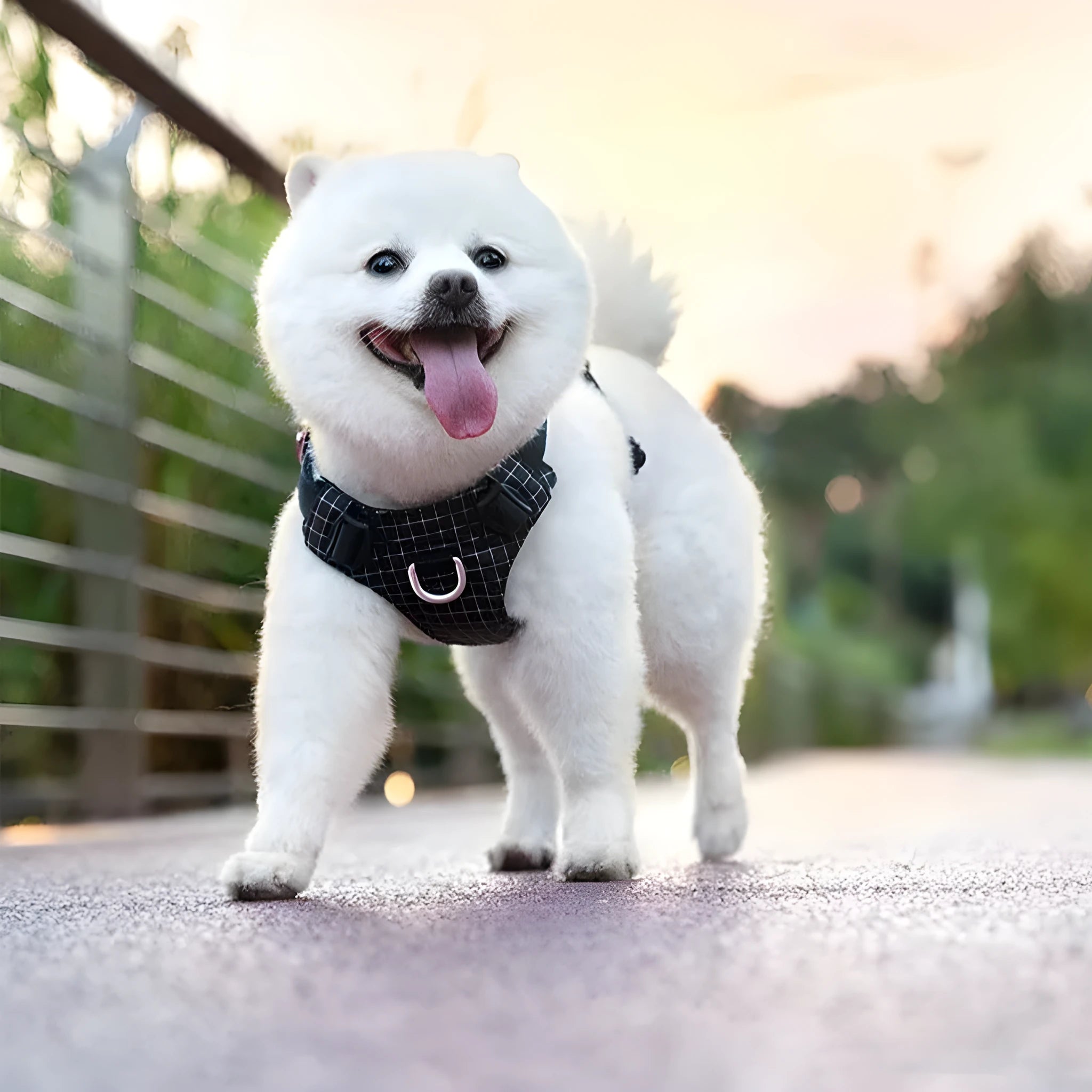 Nylon dog chest harness with LED light and traction handle in multiple colour options