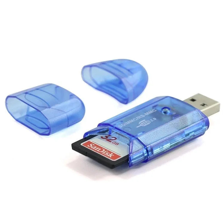 Transparent plastic USB card reader with LED illumination options for SD microSD MS memory cards