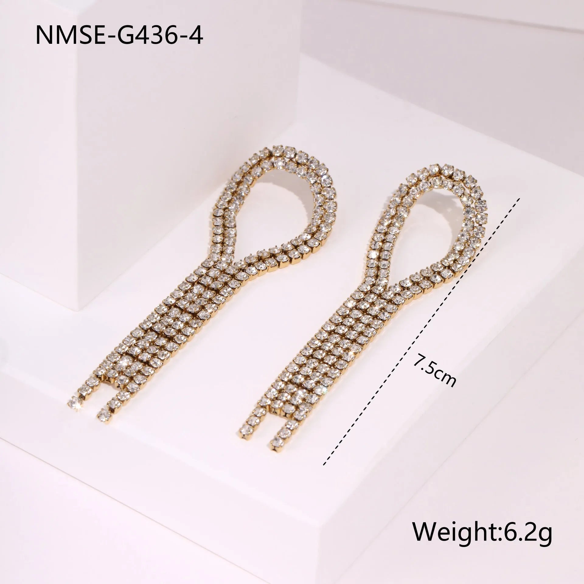 Women's stainless steel heart earrings with diamond tassel and 18K gold electroplated finish
