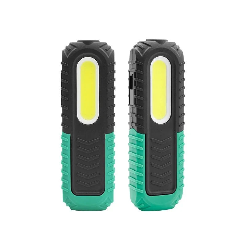 Black and green USB rechargeable auto repair work light with drop-resistant ABS plastic construction