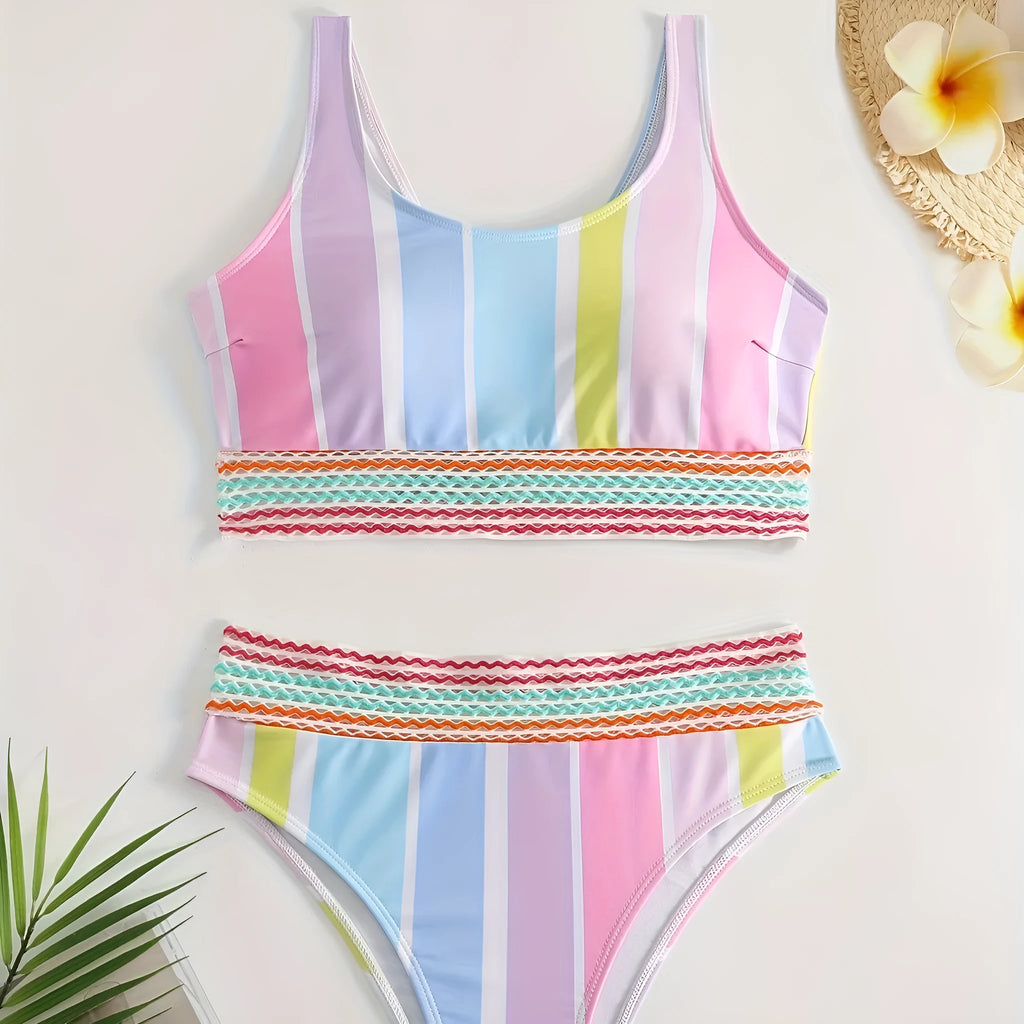 Women's striped bikini swimwear set in polyester spandex fabric for swimming sports
