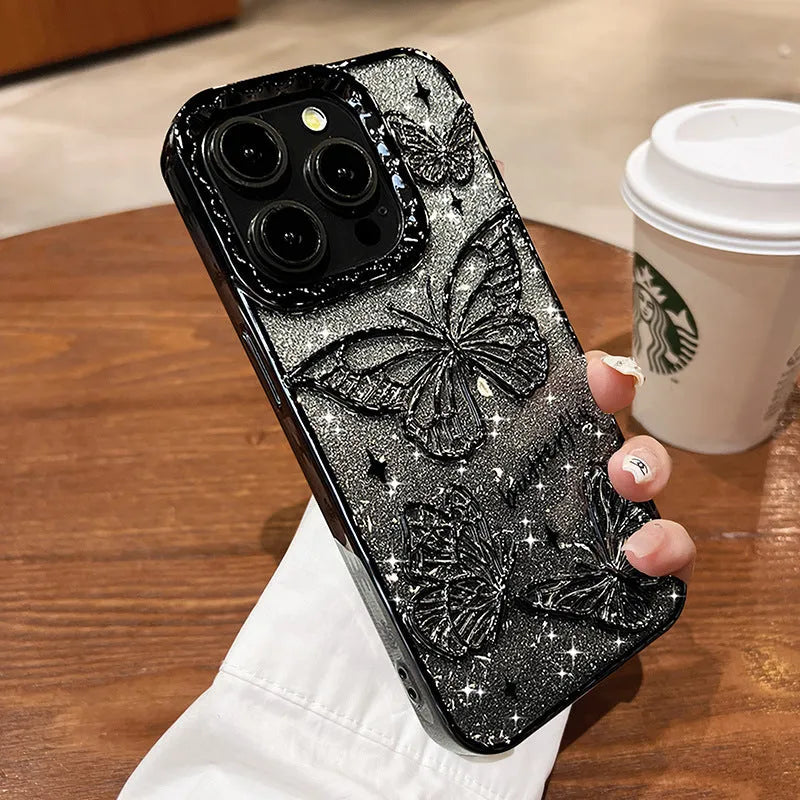 Silicone phone case with butterfly glitter gradient print for Apple iPhone