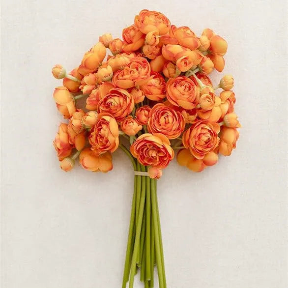 24-head artificial silk tea rose camellia flower stem in pink, 35cm tall for wedding decor