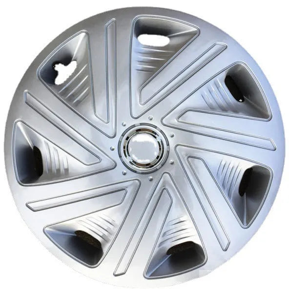 Universal car wheel hub cover in black, silver, and electroplated monochrome finishes.