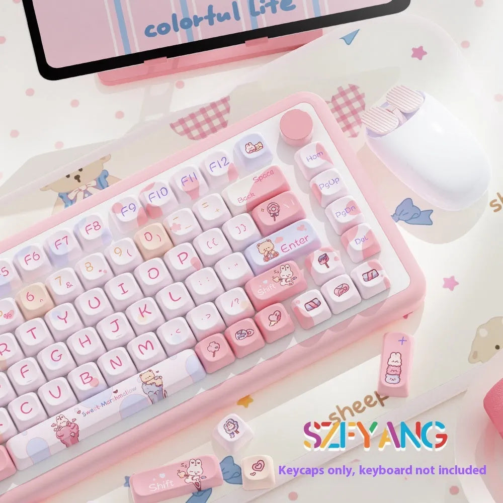 Sweet cotton candy gradient mechanical keyboard keycaps showing pink to blue colour transition