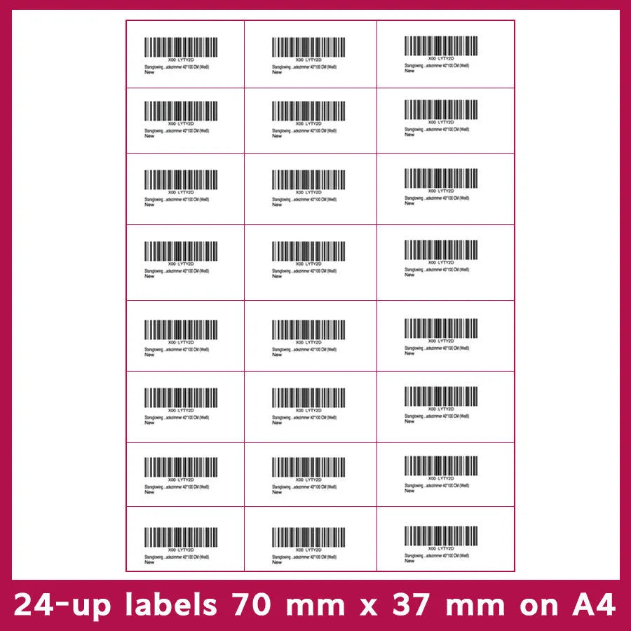 A4 paper FBA barcode labels showing multiple grid options for Amazon shipping and inventory labelling