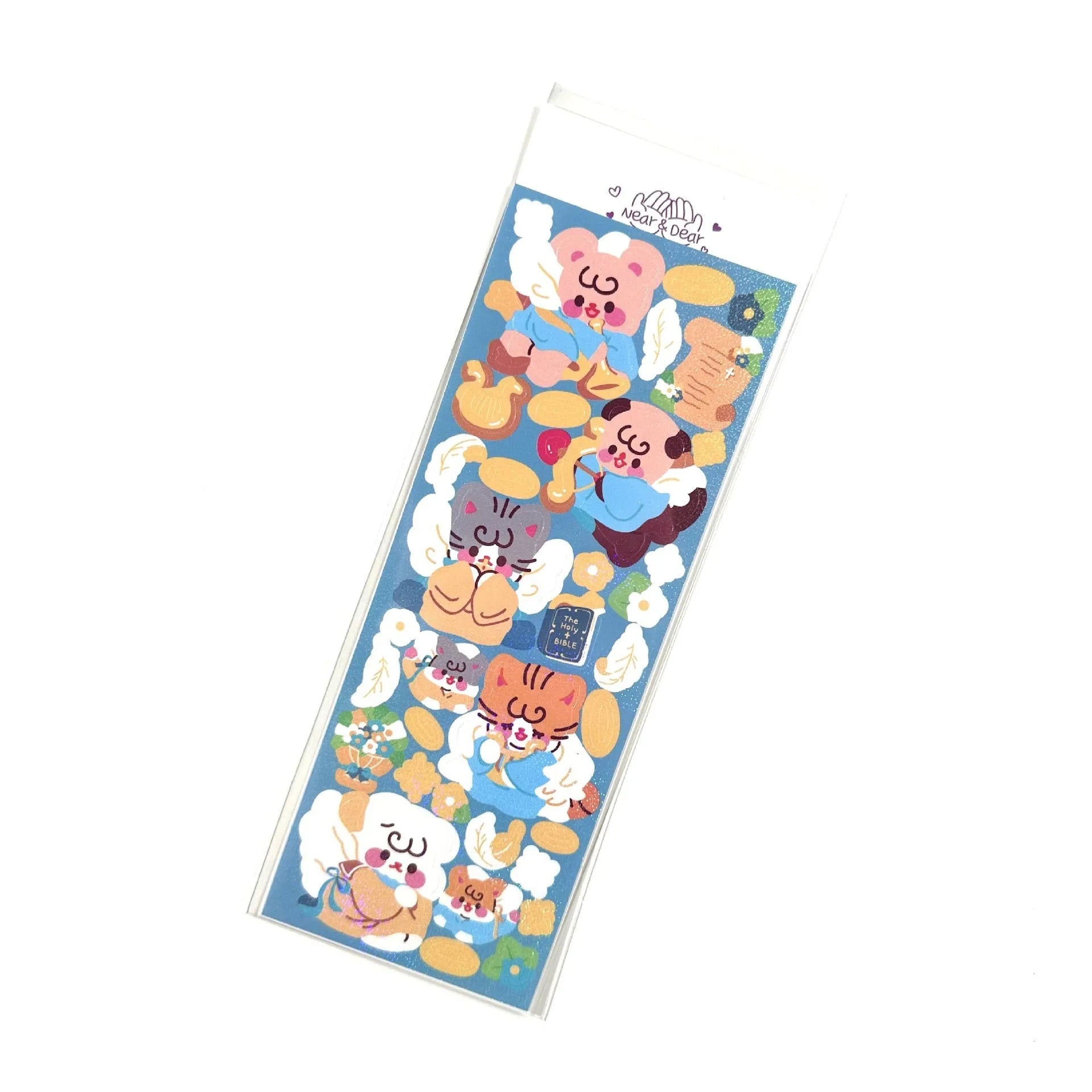 Cartoon animal PET sticker sheet in Korean style with 6.5 x 17.5cm size, black angel colour theme