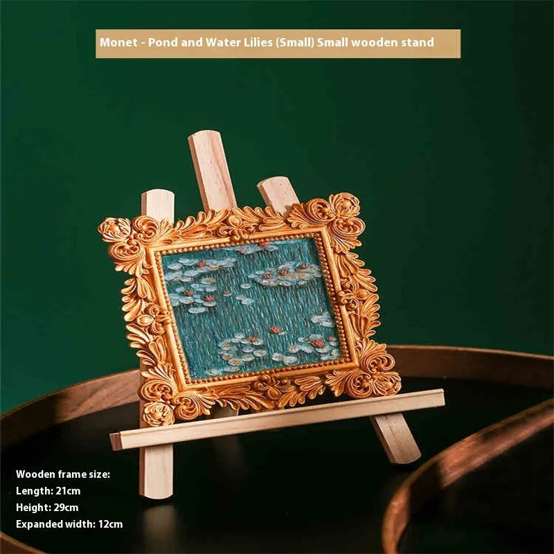 DIY paint by numbers kit showing Van Gogh's Starry Night canvas with acrylic paints and brushes